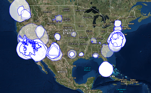 Figure 2 - Example Contours for 1300-1350 MHz Band without FAA Long-Range Radars