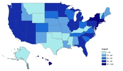 Percentage of Households with Access to Download Speeds of 25 Megabits per Second or Greater, 2013