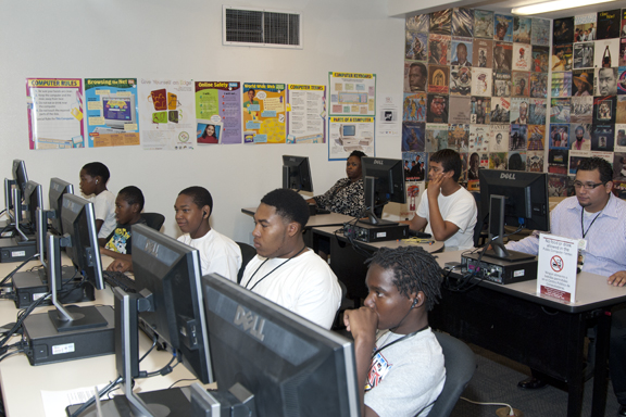 Las Vegas Urban League: Young visitors to the Doolittle Community Center use the free Internet access to work on school projects.