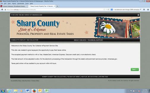 Sharp County Ark property tax webpage