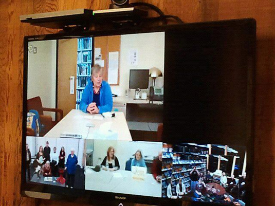 Videoconferencing in the Craig, Alaska, library with libraries in  Anchorage, Juneau and Kenai 