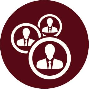 Three persons in circles icon in dark red
