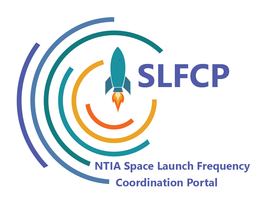 Logo for the Space Launch Frequency Coordination Portal, featuring a rocket launching