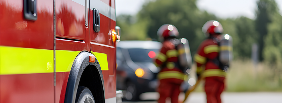 Fire Truck with Firefighters in Action
