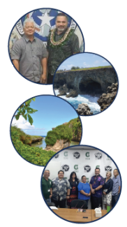 Collage of people from the Northern Marina Islands and landscape photos from there